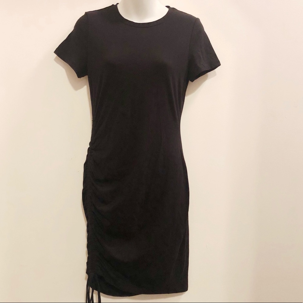a•n•deawy Short Sleeve Lace Side Tie Black Dress